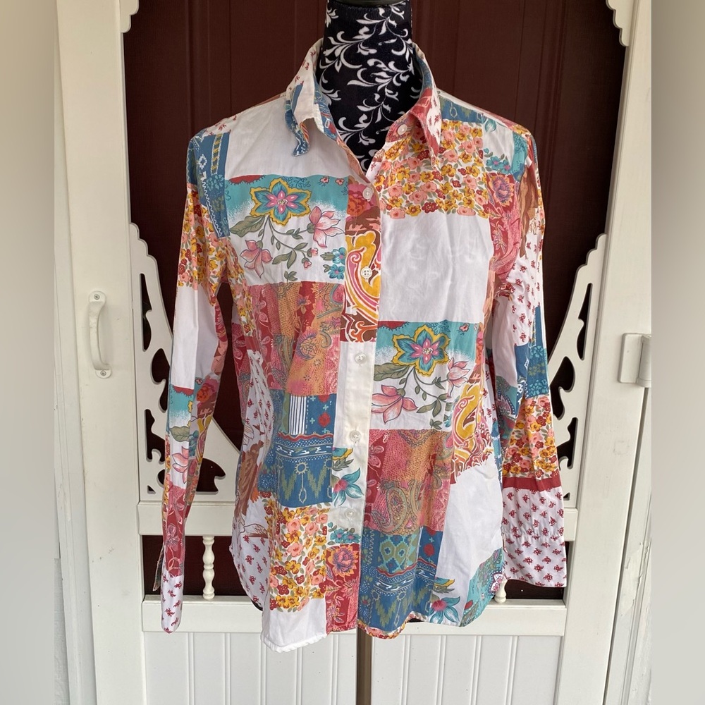 Kim Rogers Women’s Button Up Patchwork Paisley Design Top Size Medium - Picture 3 of 16